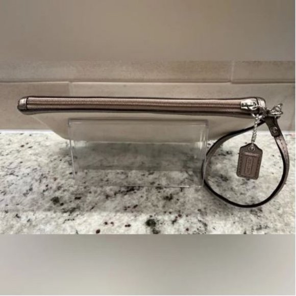 Coach Beach Canvas Wristlet  - Beach Shell w/Metallic Bronze Trim - Picture 3 of 7